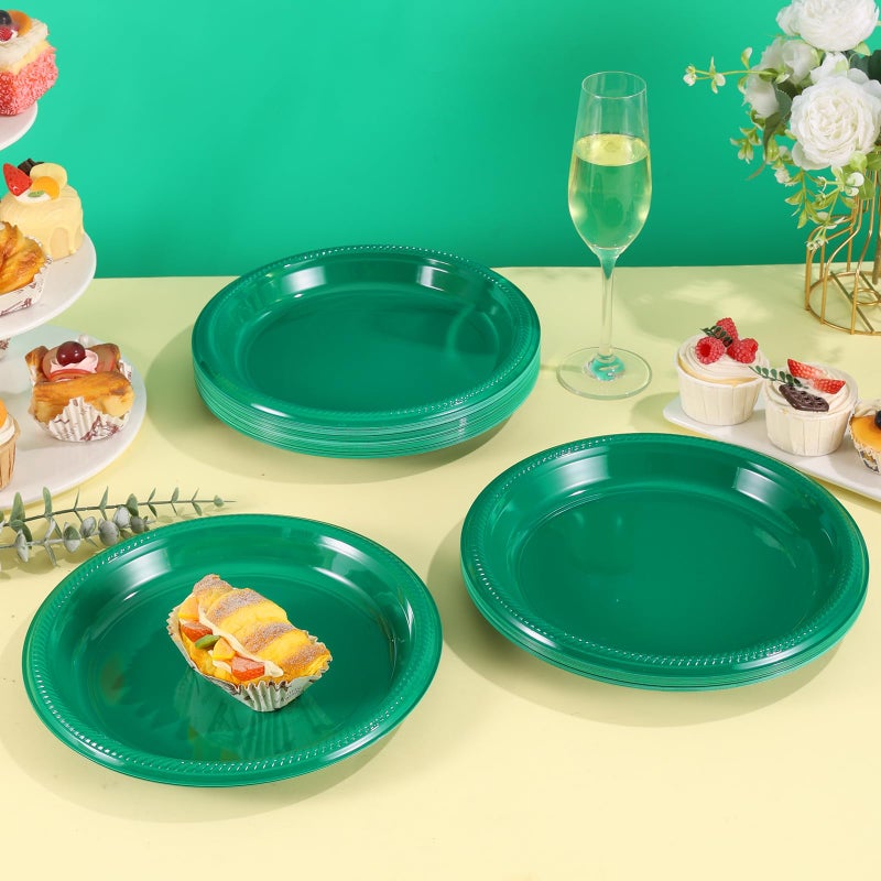 BONSINY Green Plastic Plates Disposable 10 inch | 50 PCS Green Disposable Plates for Party  Picnic  Birthday  BBQ  Graduation Party - Image 5