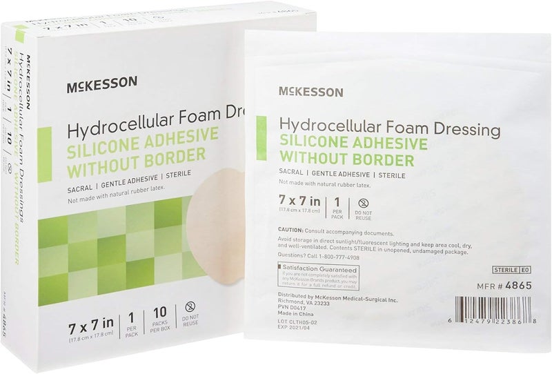 McKesson Hydrocellular Foam Dressing Sterile Silicone Adhesive Without Border 7 in x 7 in 10 Count 1 Pack - Image 1