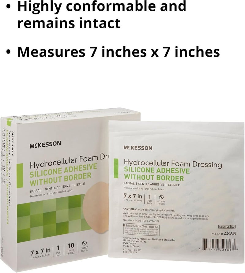 McKesson Hydrocellular Foam Dressing Sterile Silicone Adhesive Without Border 7 in x 7 in 10 Count 1 Pack - Image 4