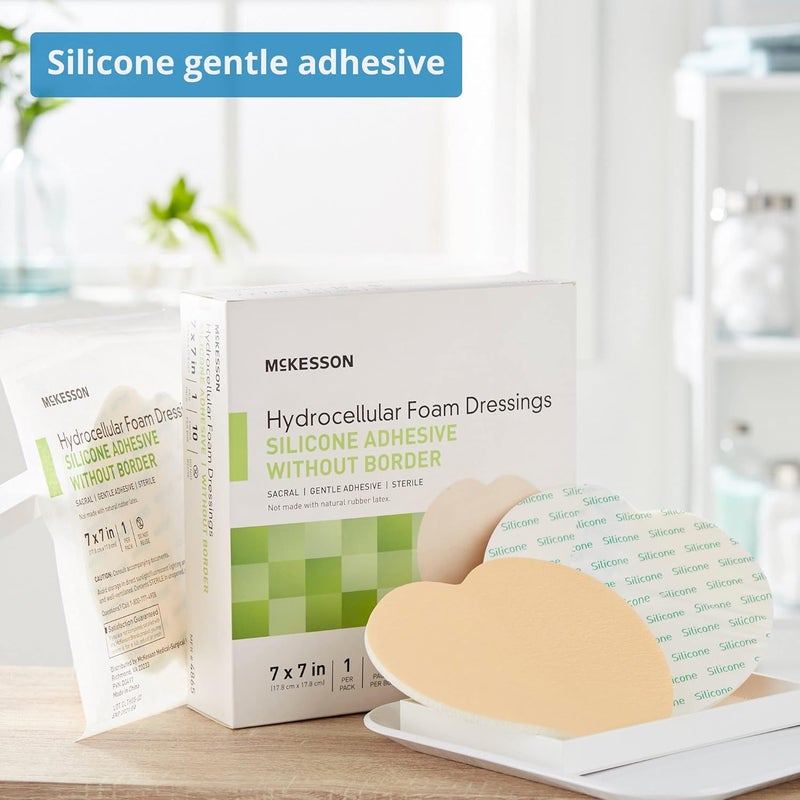 McKesson Hydrocellular Foam Dressing Sterile Silicone Adhesive Without Border 7 in x 7 in 10 Count 1 Pack - Image 2