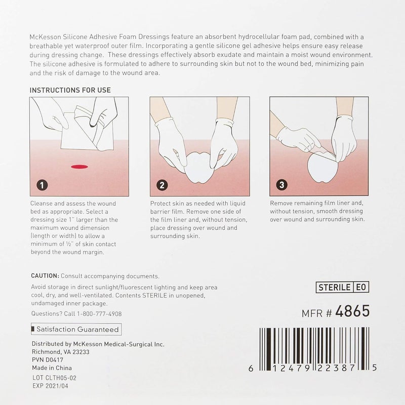 McKesson Hydrocellular Foam Dressing Sterile Silicone Adhesive Without Border 7 in x 7 in 10 Count 1 Pack - Image 5