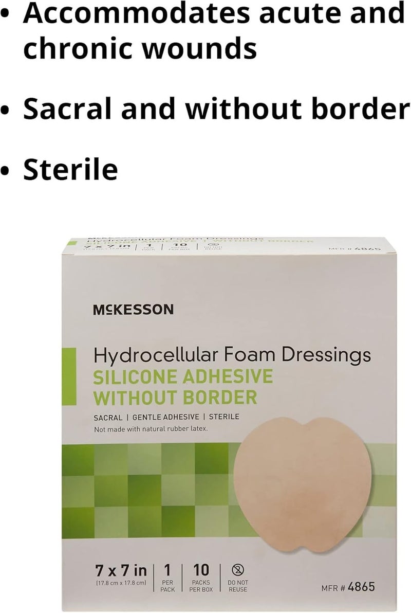McKesson Hydrocellular Foam Dressing Sterile Silicone Adhesive Without Border 7 in x 7 in 10 Count 1 Pack - Image 3