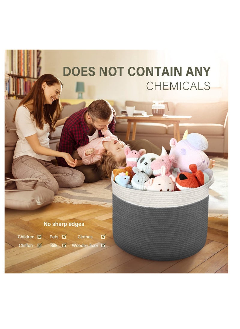 TYCOM - TYCOM Cotton Rope Basket Woven Baby Laundry Basket for Blankets Toys Storage Basket with Handle Comforter Cushions Storage Bins Thread Laundry Hamper Blanket, Towels, Home Storage Container Dark Grey - Image 1