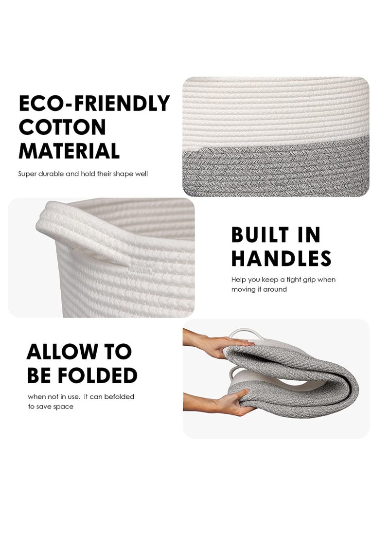 TYCOM TYCOM Cotton Rope Basket Woven Baby Laundry Basket for Blankets Toys Storage Basket with Handle Comforter Cushions Storage Bins Thread Laundry Hamper Blanket, Towels, Home Storage Container Dark Grey  - Image 3