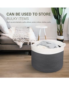 TYCOM TYCOM Cotton Rope Basket Woven Baby Laundry Basket for Blankets Toys Storage Basket with Handle Comforter Cushions Storage Bins Thread Laundry Hamper Blanket, Towels, Home Storage Container Dark Grey  - Image 5