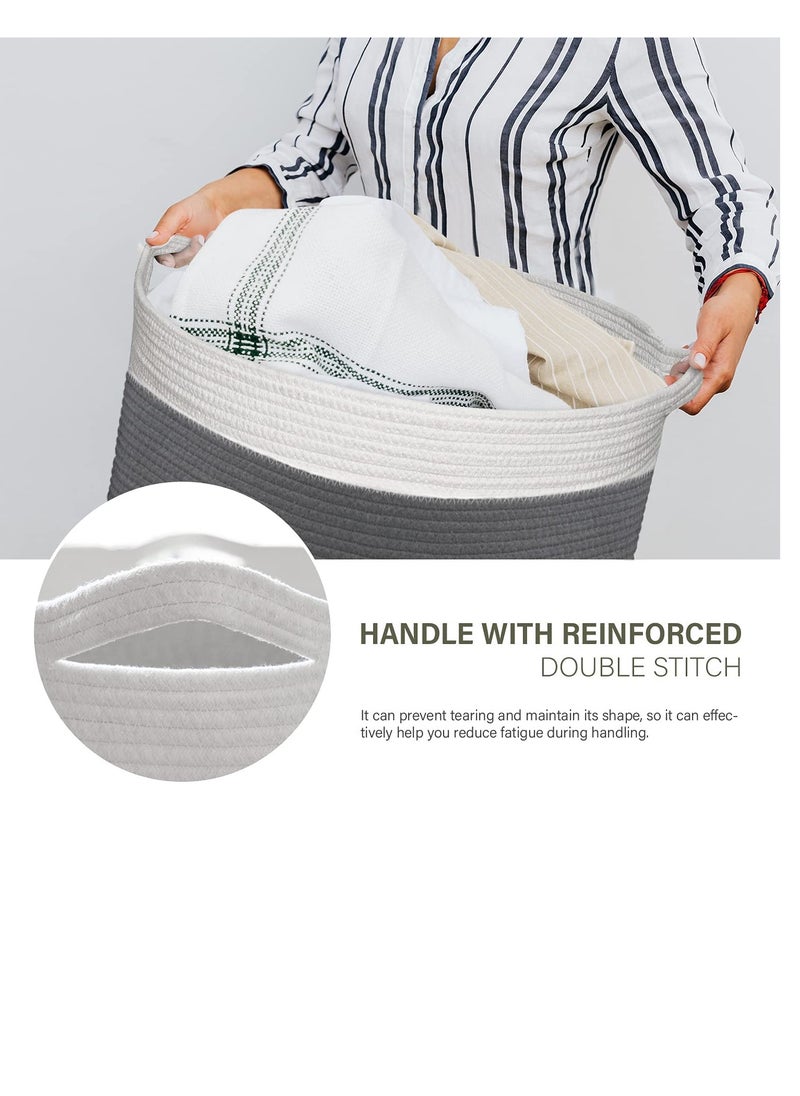 TYCOM TYCOM Cotton Rope Basket Woven Baby Laundry Basket for Blankets Toys Storage Basket with Handle Comforter Cushions Storage Bins Thread Laundry Hamper Blanket, Towels, Home Storage Container Dark Grey  - Image 4