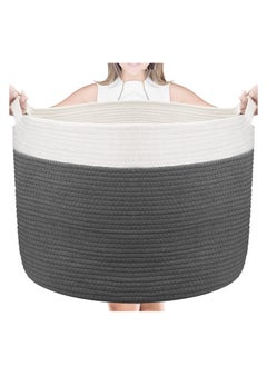 TYCOM TYCOM Cotton Rope Basket Woven Baby Laundry Basket for Blankets Toys Storage Basket with Handle Comforter Cushions Storage Bins Thread Laundry Hamper Blanket, Towels, Home Storage Container Dark Grey  - Image 1