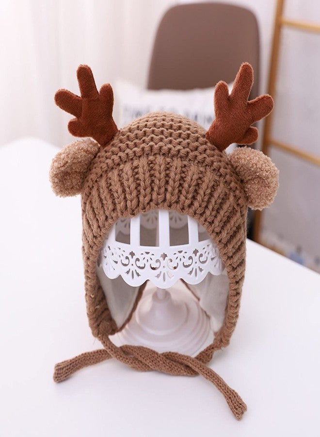 Fibroxify Cute Reindeer Antlers Baby Slouchy Baggy Beanie Soft Winter Warm Crochet Knitted Hat for Toddler Girls Boys (Beige, One Size) - Image 2