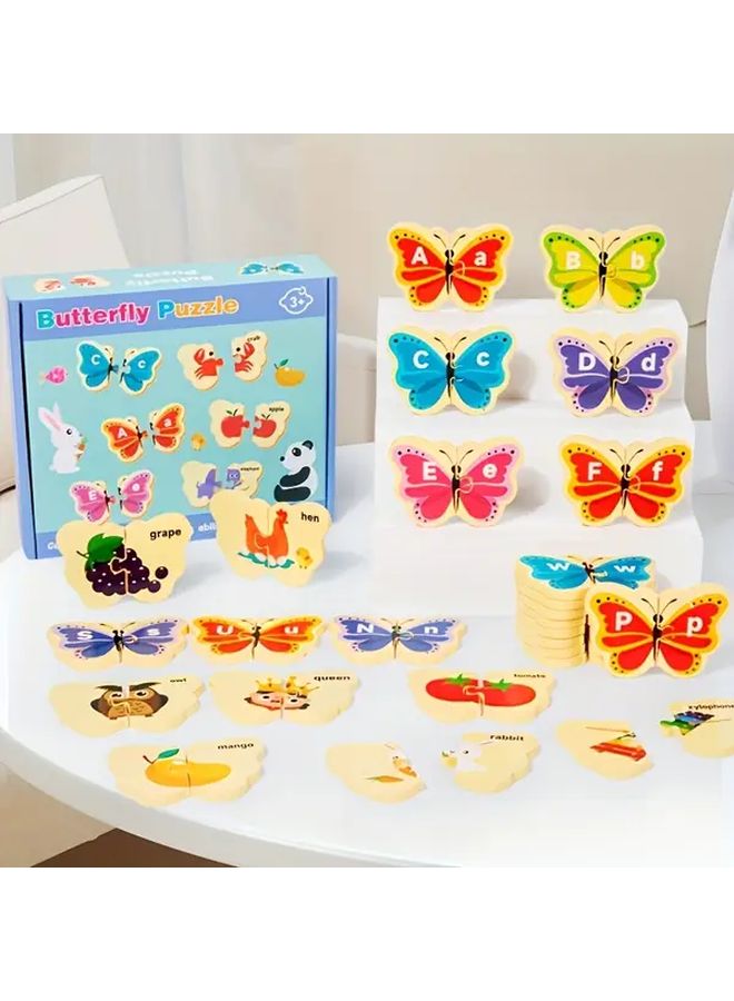 Wooden Butterfly Shape English Word Puzzle Cognitive Letters Educational Toy Christmas Gift - Image 1