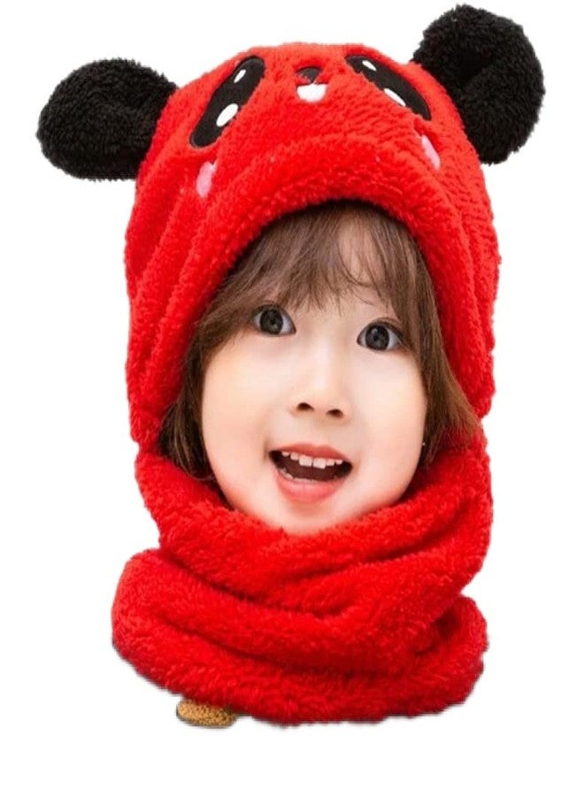 LAVI Baby Knit Beanie Hat Scarf Set Toddler Girls Boys Winter Warm Pom Pom Capset Neck Warmer | Monkey Cap | (2-12 Yrs) - Red - Image 1