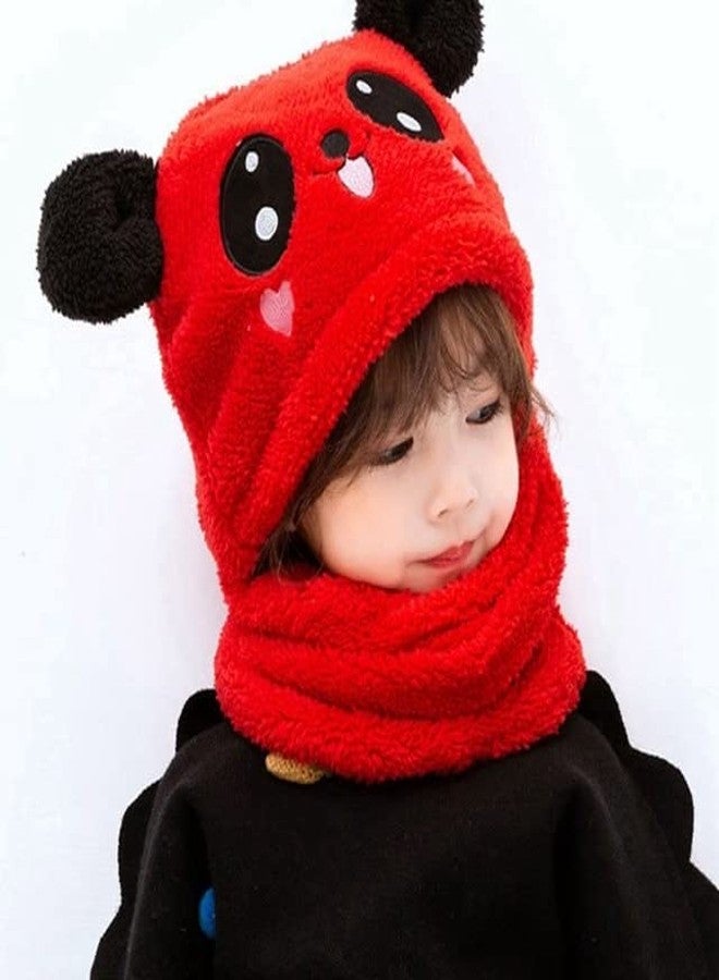 LAVI Baby Knit Beanie Hat Scarf Set Toddler Girls Boys Winter Warm Pom Pom Capset Neck Warmer | Monkey Cap | (2-12 Yrs) - Red - Image 2