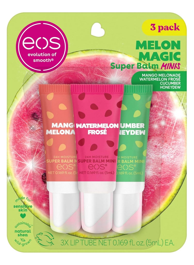EOS 24H Moisture Super Balm Minis- Melon Magic, Lip Mask 0.169 fl oz 3-Pack Mango Melonade, Cucumber - Image 1