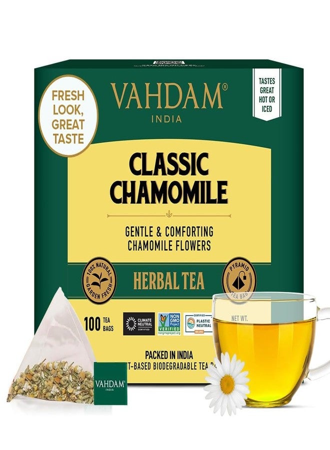 VAHDAM, Chamomile Herbal Tea (100 Pyramid Tea Bags) Resealable Ziplock Pouch | Caffeine Free, Non GMO, Gluten Free | 100% Pure Tisane - Sweet & Floral | Made With Natural Chamomile Flowers - Image 1