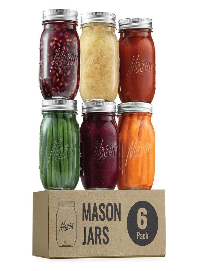 ELAORY Classic 16 Oz Mason Jars, 6 Pack Canning Jars, Regular Mouth, Airtight & Leak Proof, Dishwasher Safe, Microwave & Freezer Safe, 3.2 x 4.5 x 5.5 inches - Image 1