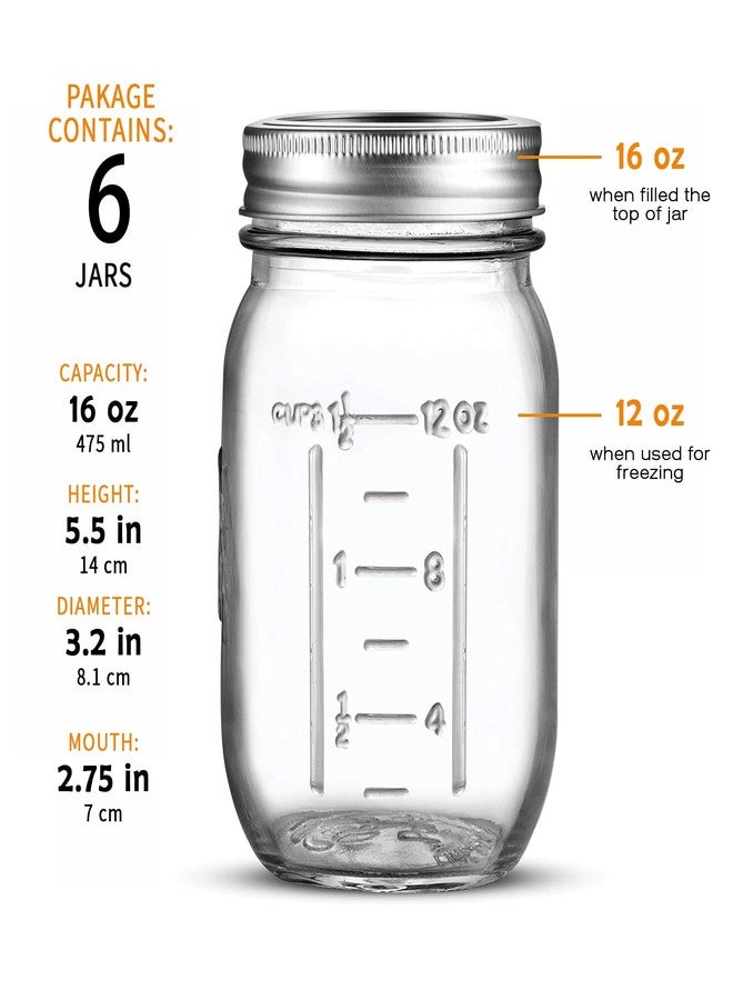 ELAORY Classic 16 Oz Mason Jars, 6 Pack Canning Jars, Regular Mouth, Airtight & Leak Proof, Dishwasher Safe, Microwave & Freezer Safe, 3.2 x 4.5 x 5.5 inches - Image 2