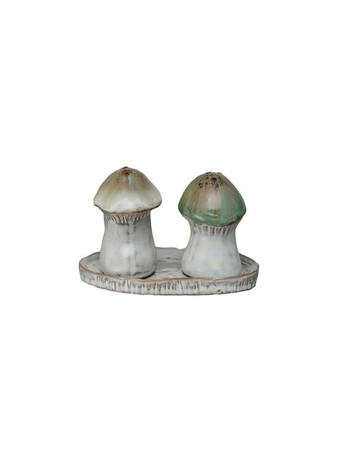 The Bridge Collection Mushroom Salt and Pepper Shaker Set - Earthy Woodland Dining Accessories - Charming Farmhouse Kitchen Accent - Decorative Spice Shakers with Tray - Image 1