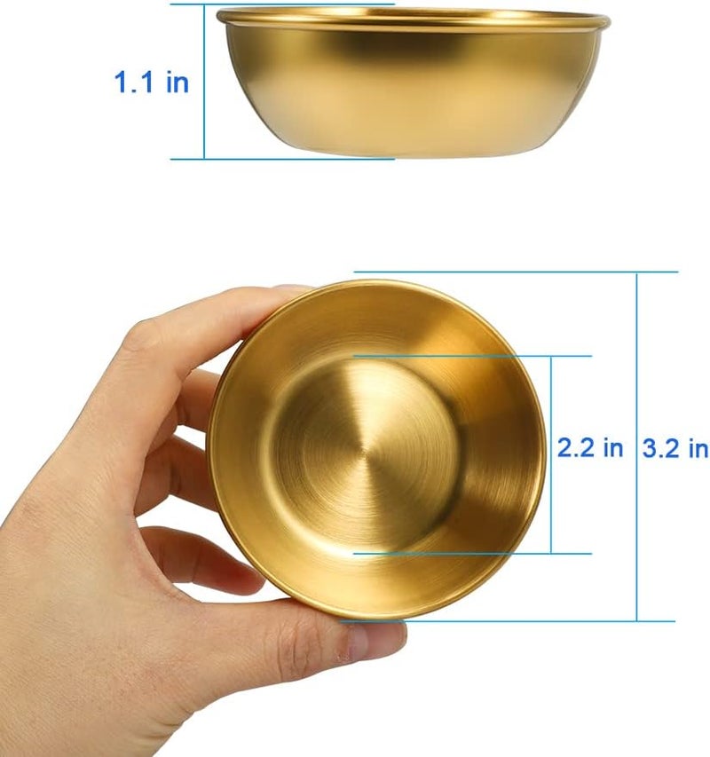 Amytalk 8 Pack 3.2inch Stainless Steel Sauce Dishes Mini Individual Saucers Bowl Round Seasoning Dishes Sushi Dipping Bowl Appetizer Plates, Golden - Image 2