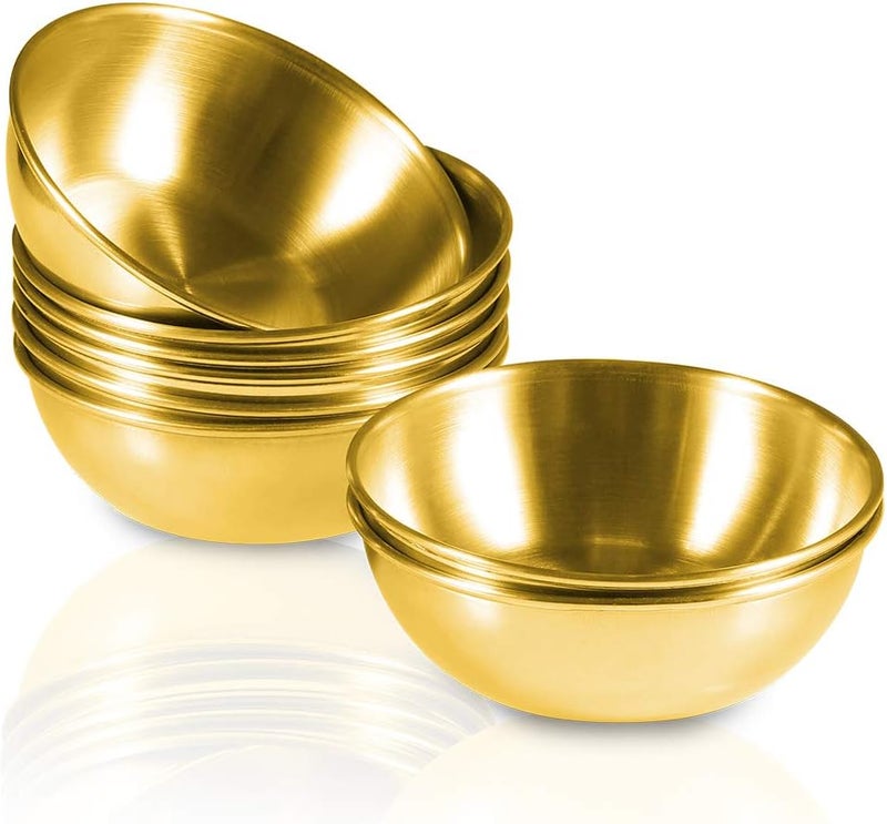 Amytalk 8 Pack 3.2inch Stainless Steel Sauce Dishes Mini Individual Saucers Bowl Round Seasoning Dishes Sushi Dipping Bowl Appetizer Plates, Golden - Image 1