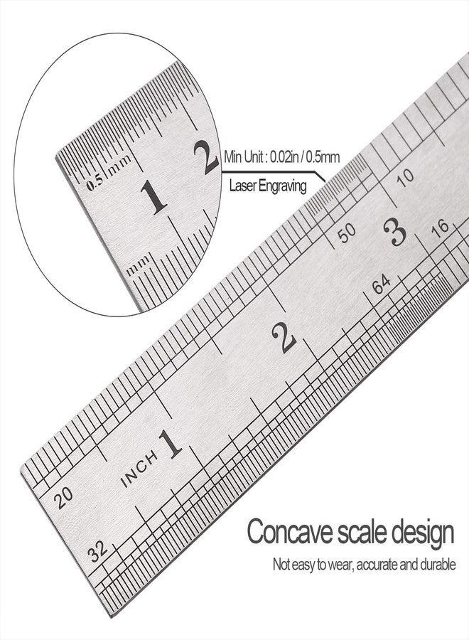 Elisel 3 PCS Stainless Steel Ruler Set with Inch and Metric Graduation, 12 Inch, 8 Inch and 6 Inch(Silvery) - Image 2