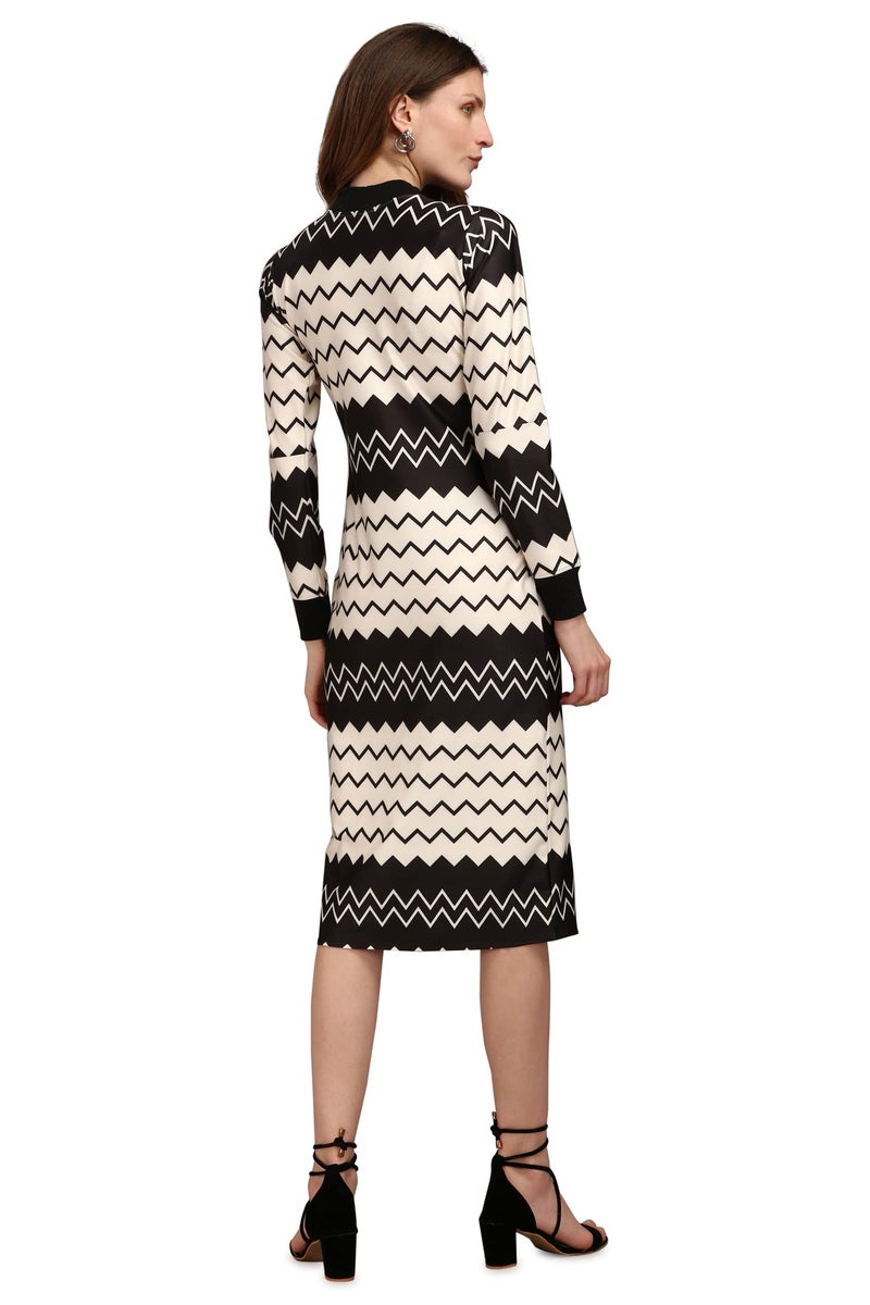 PURVAJA Women's Polyester Blend Bodycon Knee-Length Cocktail Dress Siri-037-Zigzag-XS_Beige - Image 2