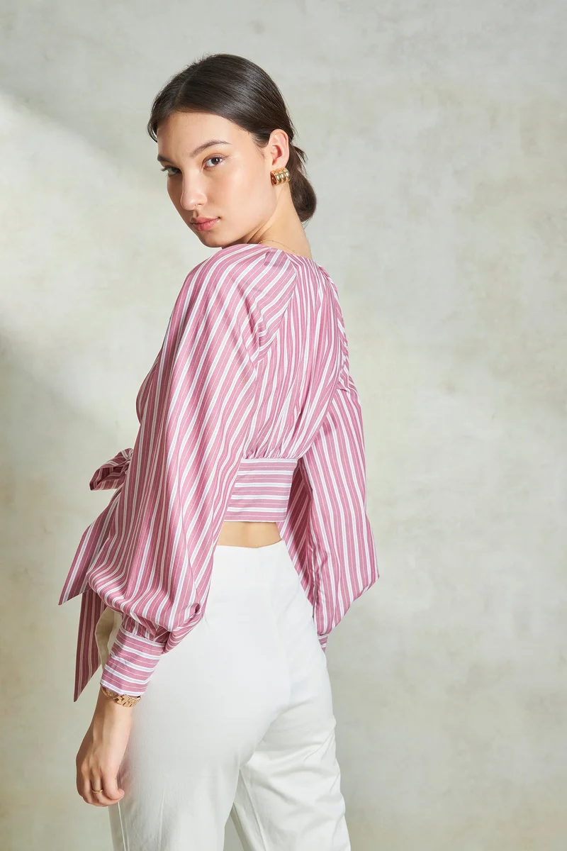Virgio Cotton Striped Daywear Tie Up Crop Tops for Women