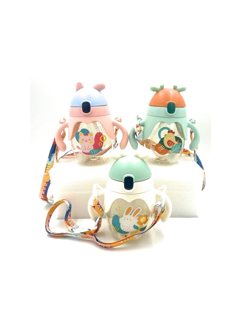 VIO Leak proof Baby Water Bottle with Soft Straw Spill proof Sippy Cup with Weighted Straw Colorful Toddler Drinking Cup with Handle and Strap for Boys Girls Preschool Kids Pink Blue  - Image 5