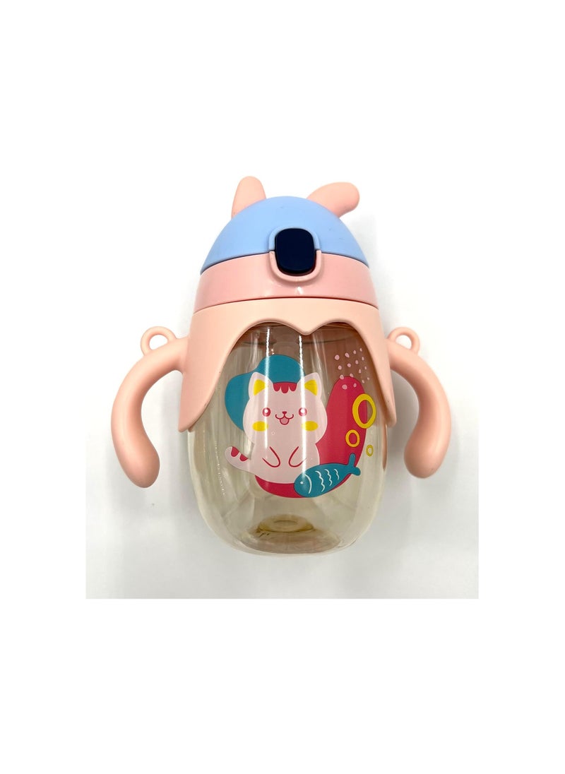 VIO Leak proof Baby Water Bottle with Soft Straw Spill proof Sippy Cup with Weighted Straw Colorful Toddler Drinking Cup with Handle and Strap for Boys Girls Preschool Kids Pink Blue  - Image 4