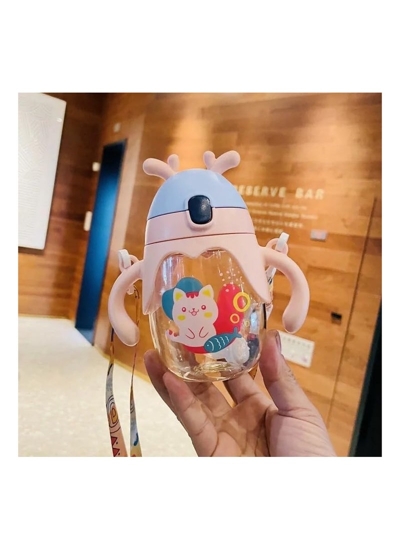 VIO Leak proof Baby Water Bottle with Soft Straw Spill proof Sippy Cup with Weighted Straw Colorful Toddler Drinking Cup with Handle and Strap for Boys Girls Preschool Kids Pink Blue  - Image 3