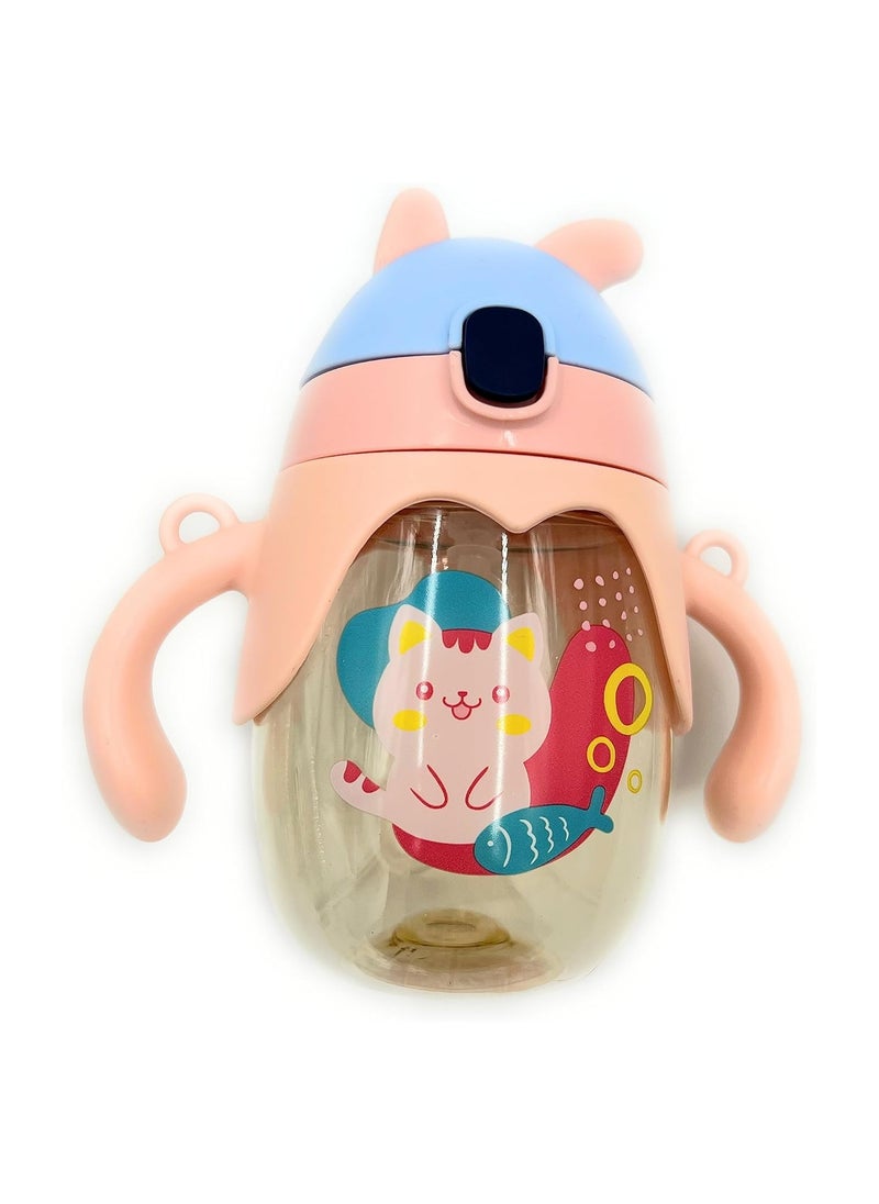 VIO Leak proof Baby Water Bottle with Soft Straw Spill proof Sippy Cup with Weighted Straw Colorful Toddler Drinking Cup with Handle and Strap for Boys Girls Preschool Kids Pink Blue  - Image 1