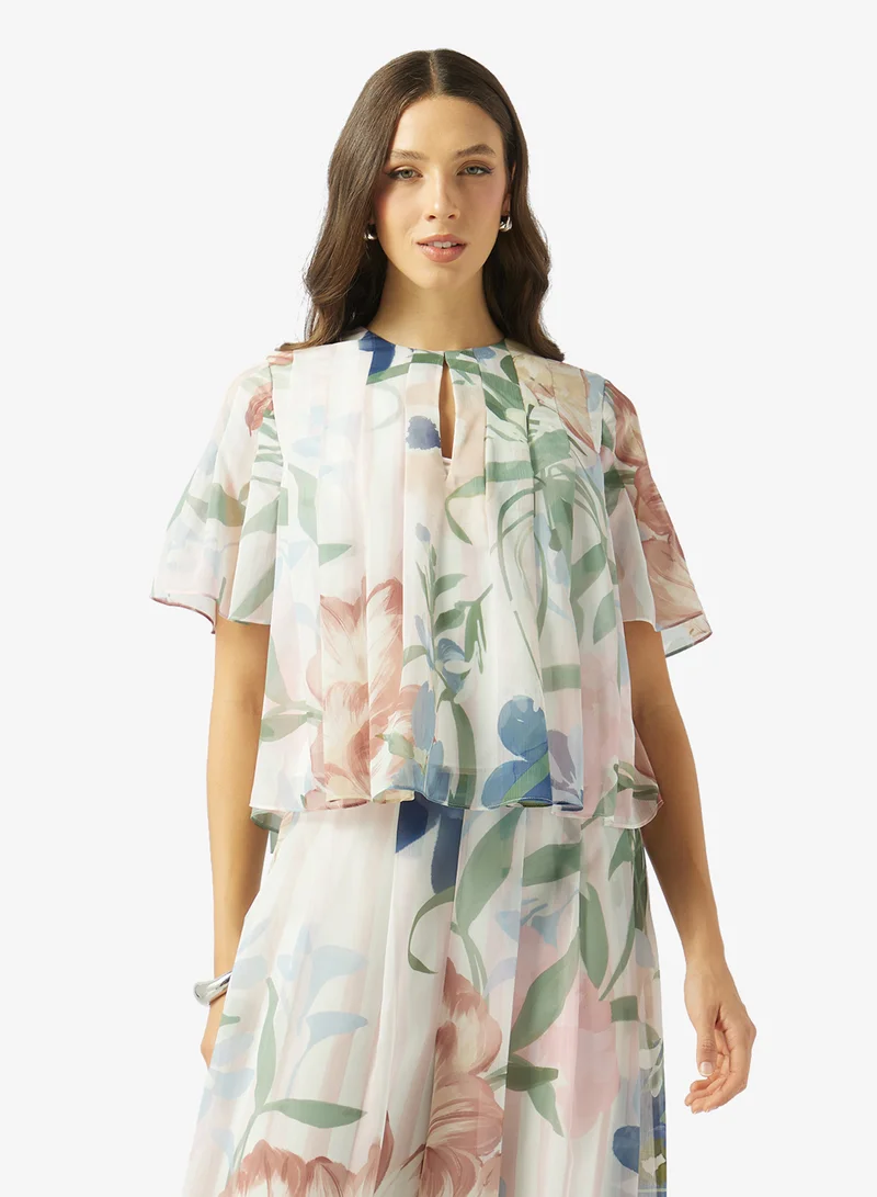 Ted Baker Pleat Printed Flared Sleeve Top