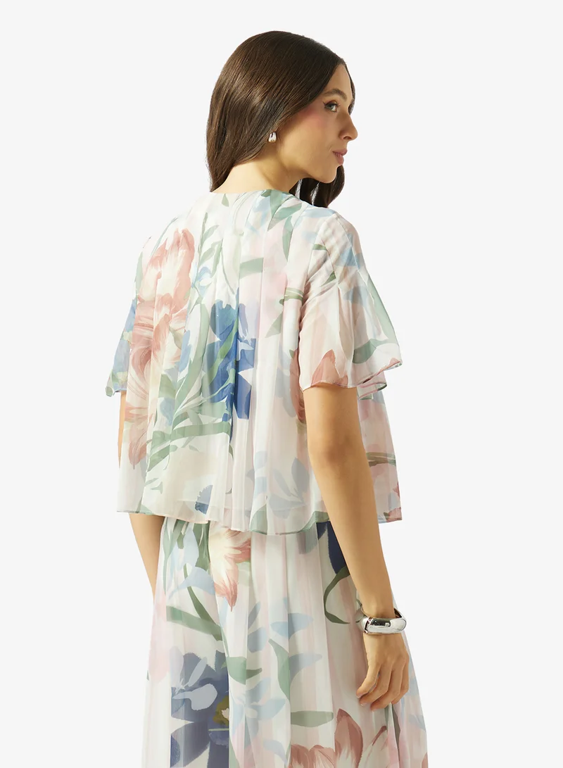Ted Baker Pleat Printed Flared Sleeve Top