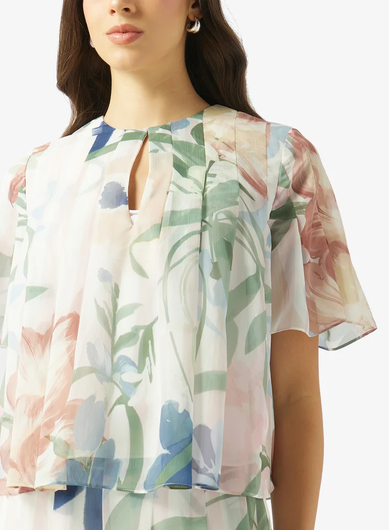 Ted Baker  Pleat Printed Flared Sleeve Top for Women | Best Price UAE