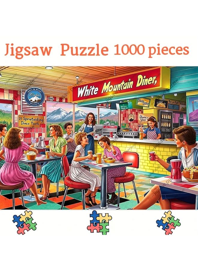 لغز بازل 1000 قطعة مشهد مقهى قديم 19.69x27.56 بوصة فن ريترو للبالغين والمراهقين - Image 1