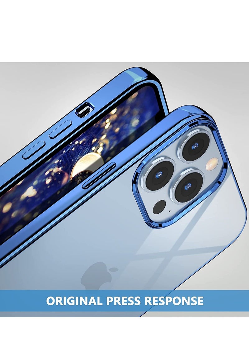 Compatible for iPhone 14 Pro Max Clear Case (2022, Crystal Transparent Cover Shockproof Protective Bumper Shell with Electroplated Mirror Edge for iPhone 14 Pro Max Blue