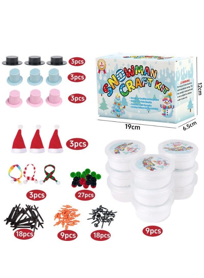 المنزل الذكي هوم سمارت مجموعة طين رجل الثلج للأولاد والبنات - عبوة من 9 قطع طين، 9 أغطية، 3 قبعات بابا نويل، 3 أوشحة، 27 زرًا، 18 يدًا، 9 أنوفًا، 18 عينًا، هدية مثالية لعيد الميلاد والحفلات. - Image 3