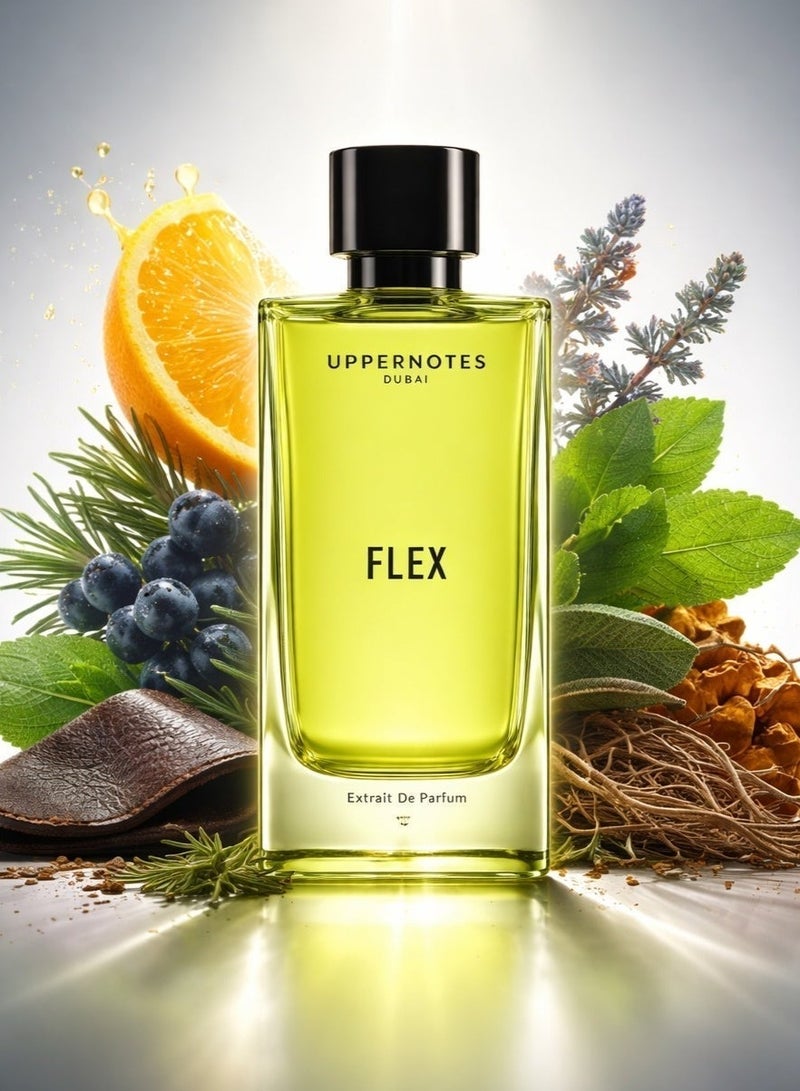 UpperNotes Flex Extrait De Parfum Men 80ml | Juniper Pepper Leather Vetiver Smoky Woody | Bold Masculine Long Lasting Evening Fragrance UAE - Image 1