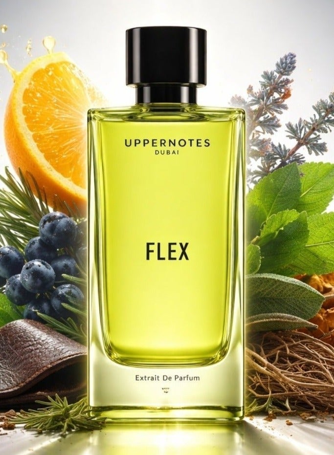 UpperNotes Flex Extrait De Parfum Men 80ml | Juniper Pepper Leather Vetiver Smoky Woody | Bold Masculine Long Lasting Evening Fragrance UAE - Image 1