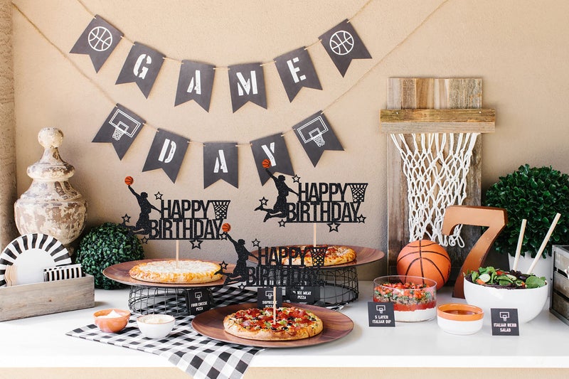 AHAORAY Basketball Happy Birthday Cake Topper - Black Glitter Basketball Party Decorations Supplies  Perfect for Birthday/Basketball Theme Party  Photo Booth Props - Image 5