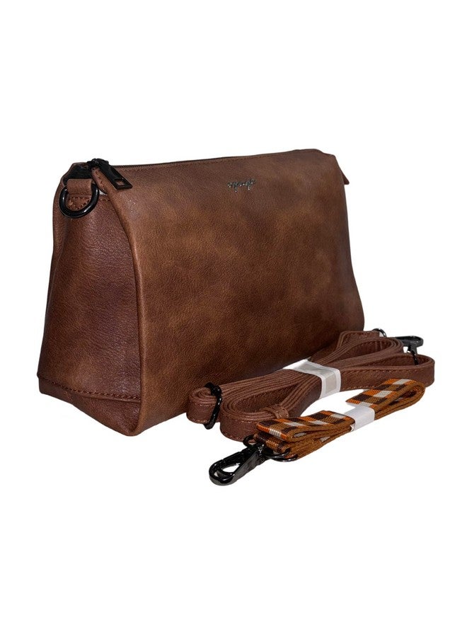 GLOSSY PU Sling Bag for women with two Detachable Belts (Tan) - Image 1