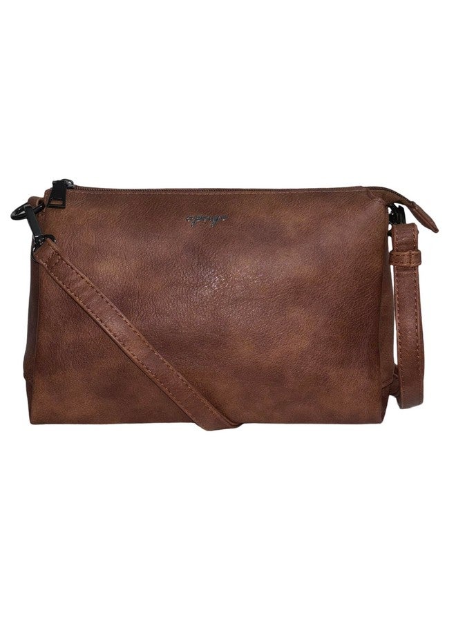 GLOSSY PU Sling Bag for women with two Detachable Belts (Tan) - Image 2