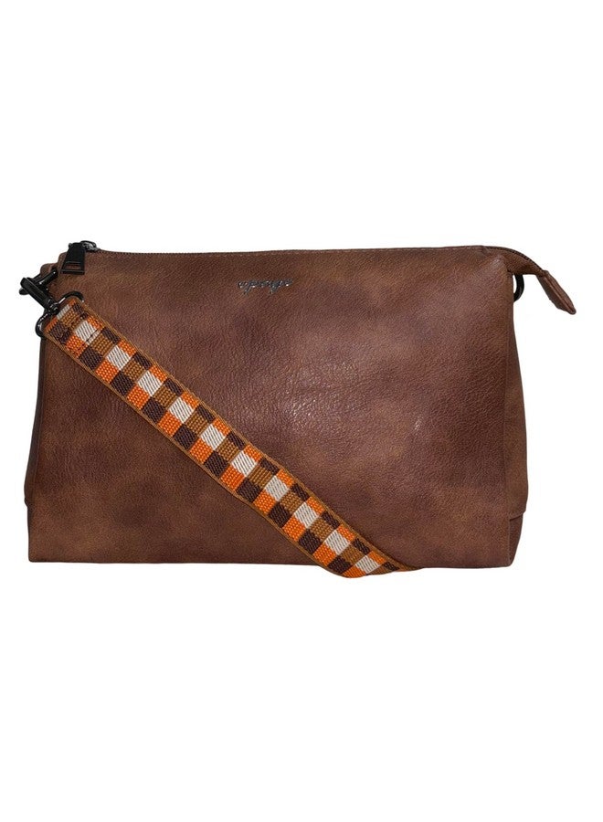 GLOSSY PU Sling Bag for women with two Detachable Belts (Tan) - Image 3