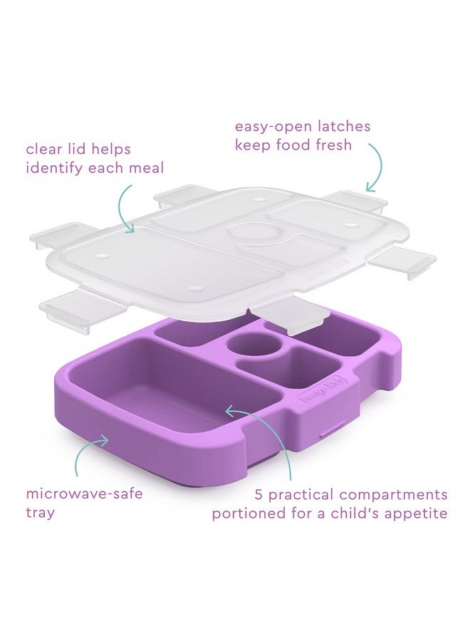 بنتجو صينية مطبوعة للأطفال مع غطاء شفاف، قابلة لإعادة الاستخدام، خالية من مادة Bpafree، حاوية إعداد الوجبات مكونة من 5 حجرات مع تحكم مدمج في جزء الوجبات الصحية في المنزل وأثناء التنقل (موازين حورية البحر) - Image 4