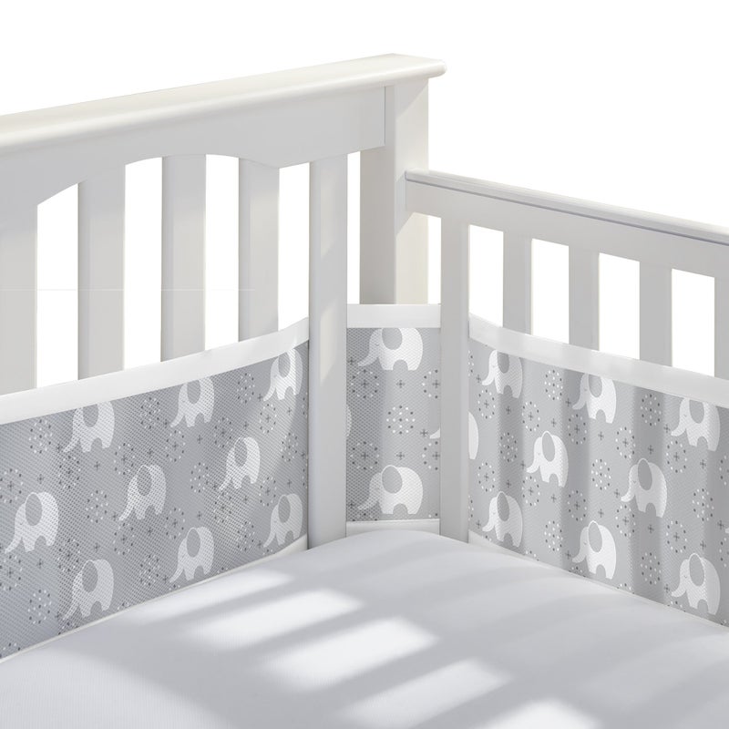 BreathableBaby Breathable Mesh Liner for FullSize Cribs Classic 3mm Mesh Peaceful Elephants Size 4FS Covers 3 or 4 Sides