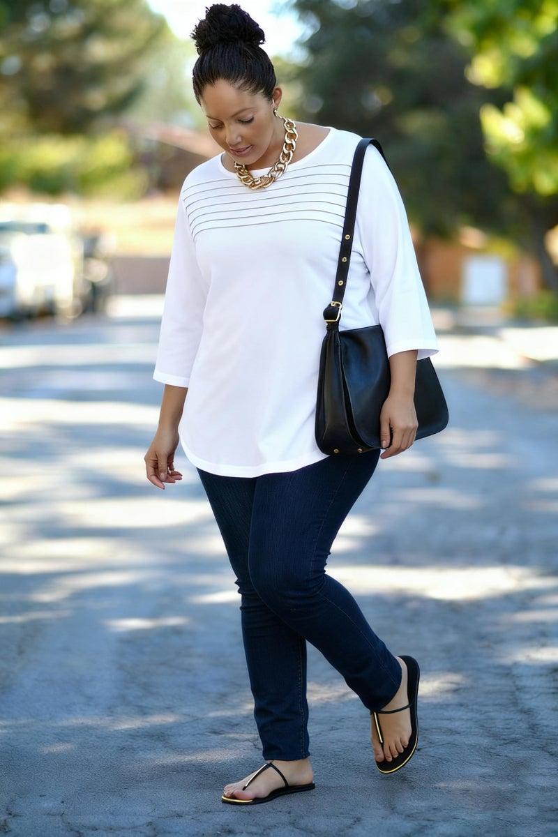 JOELLYUS Womens Plus Size Tops 3/4 Sleeve Shirts Casual Roundneck Tunics Top Pleated Spring Summer Blouse(White, 3XL) - Image 2