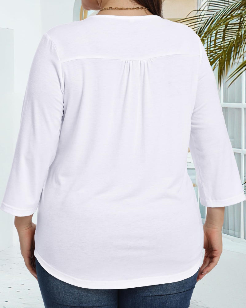 JOELLYUS Womens Plus Size Tops 3/4 Sleeve Shirts Casual Roundneck Tunics Top Pleated Spring Summer Blouse(White, 3XL) - Image 5