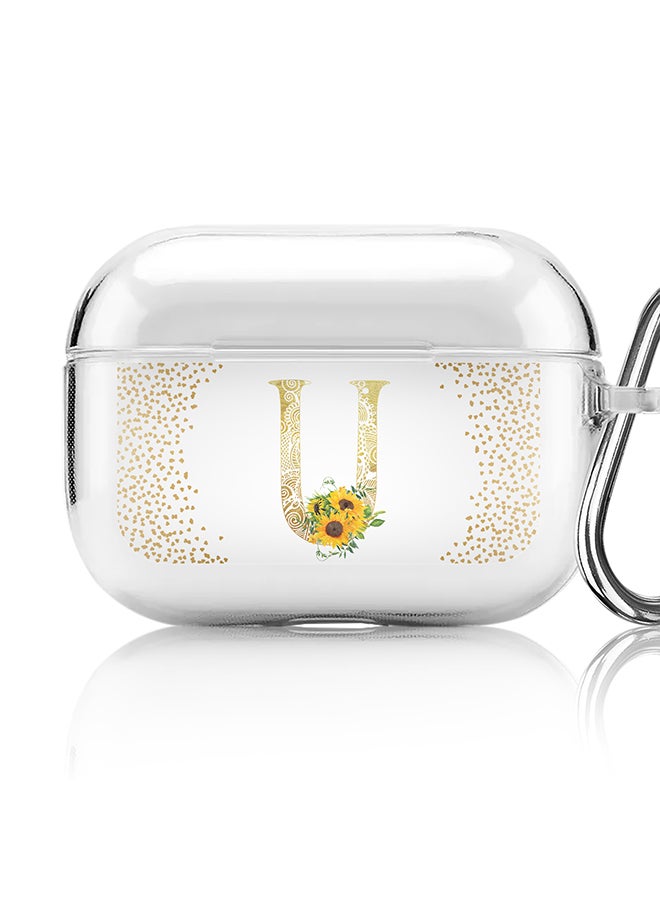 Stylizedd Classic Clear printed Case for Apple Airpods Pro Soft TPU Gel Thin Transparent Flexible Cover - Custom Monogram Initial Letter Mandala Floral Pattern Alphabet - U (Clear )  - Image 1
