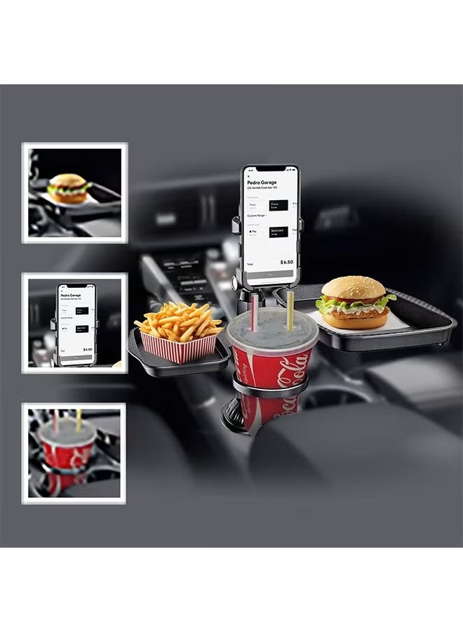 YIQUAN Cup Holder Phone Mount with Food Tray for Car,360° Rotating Adjustable Cup Holder,2 Car Cup Holder ,2 Expander Tray,1 Phone Mount,Suitable for Most Car Height and Angle Adjustment Compatible with Most Smart Phones - Image 2