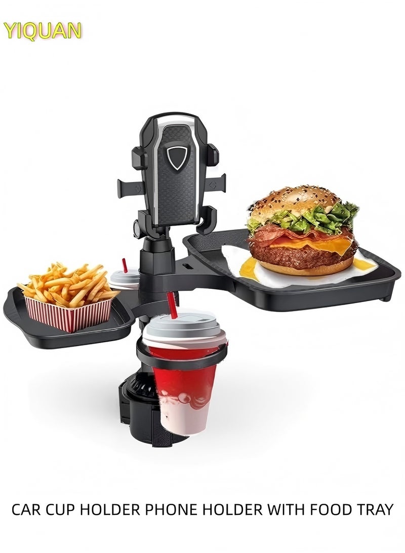 YIQUAN Cup Holder Phone Mount with Food Tray for Car,360° Rotating Adjustable Cup Holder,2 Car Cup Holder ,2 Expander Tray,1 Phone Mount,Suitable for Most Car Height and Angle Adjustment Compatible with Most Smart Phones - Image 1