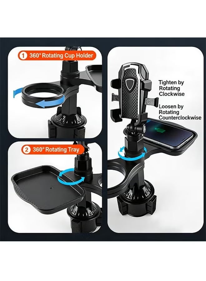 YIQUAN Cup Holder Phone Mount with Food Tray for Car,360° Rotating Adjustable Cup Holder,2 Car Cup Holder ,2 Expander Tray,1 Phone Mount,Suitable for Most Car Height and Angle Adjustment Compatible with Most Smart Phones - Image 5