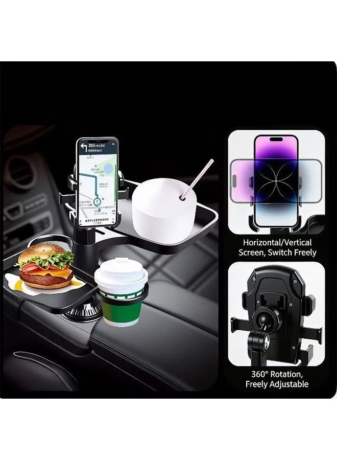 YIQUAN Cup Holder Phone Mount with Food Tray for Car,360° Rotating Adjustable Cup Holder,2 Car Cup Holder ,2 Expander Tray,1 Phone Mount,Suitable for Most Car Height and Angle Adjustment Compatible with Most Smart Phones - Image 4